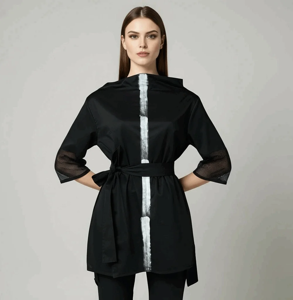 Crna košulja TEA - ručno oslikana