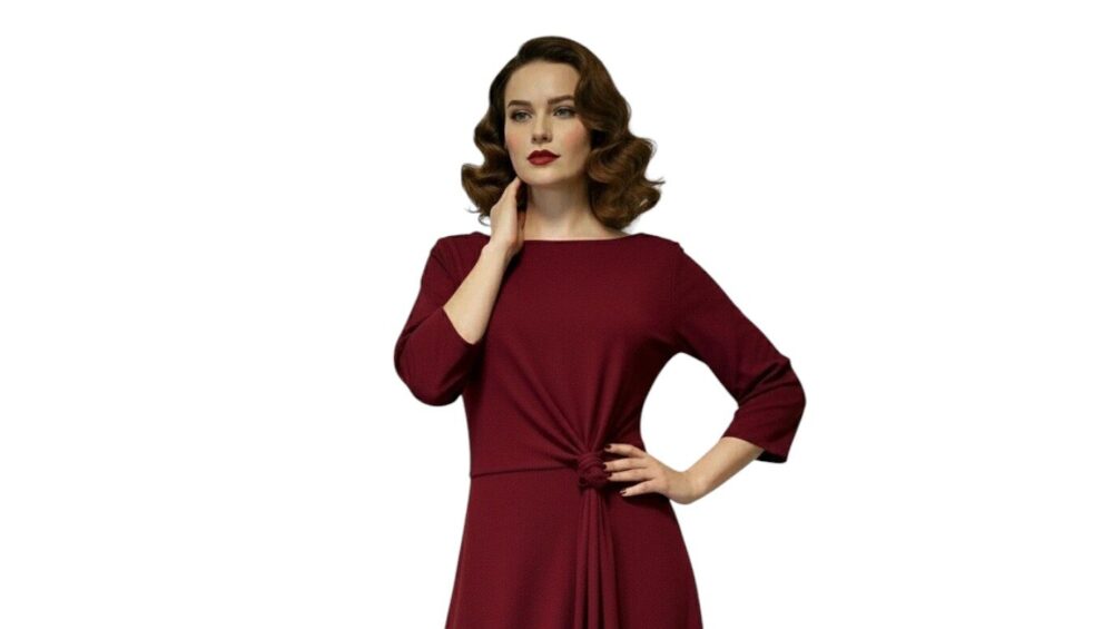 Haljina Bordeaux u burgundi boji s čvorom u struku