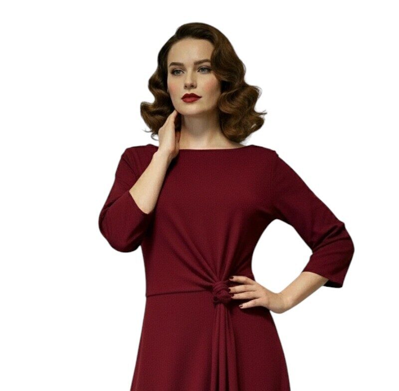 Haljina Bordeaux u burgundi boji s čvorom u struku