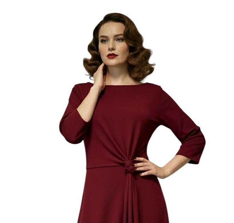 Haljina Bordeaux u burgundi boji s čvorom u struku