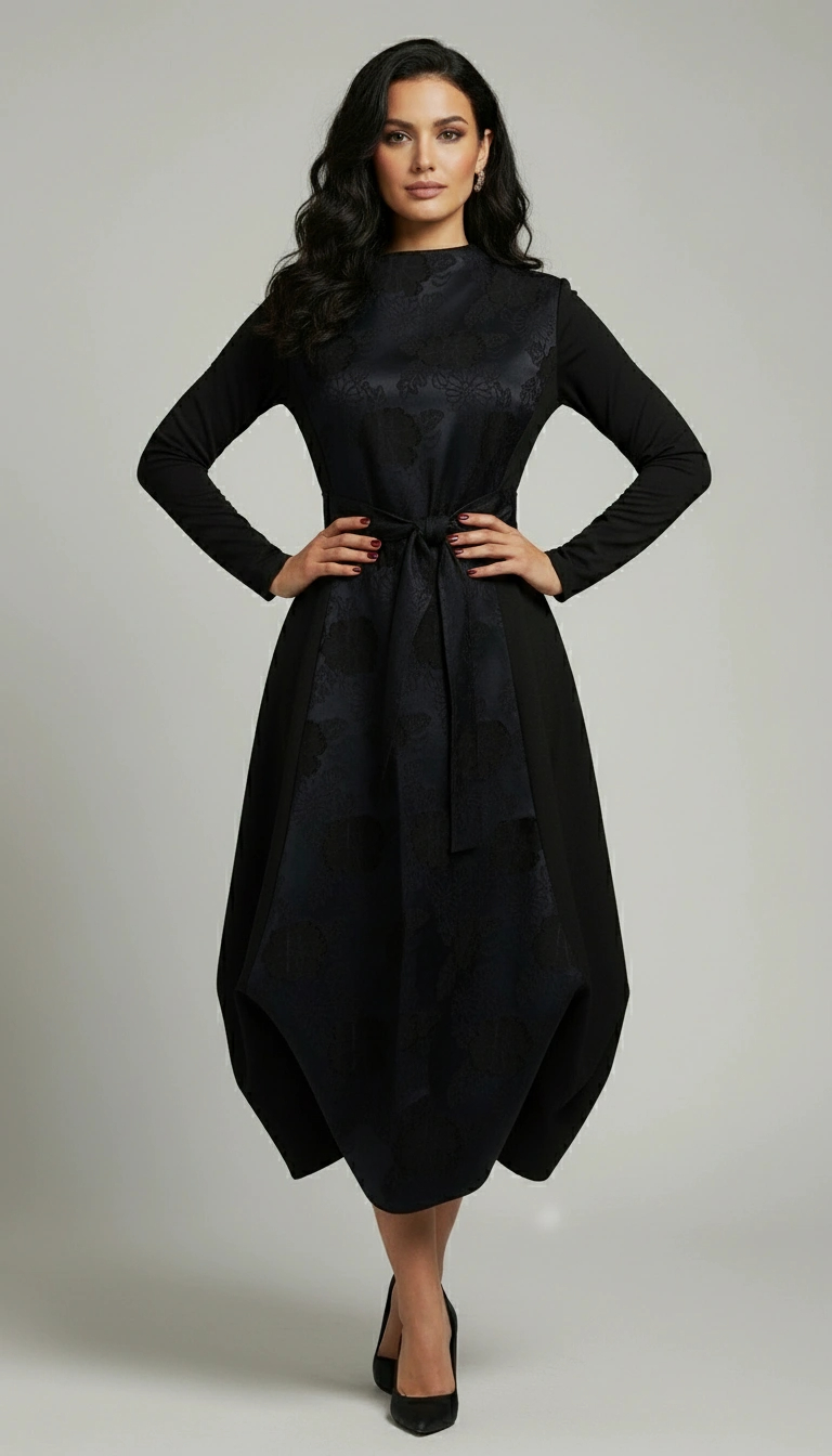 Haljina MOONA tamnoplava s crnim 3D brokat cvjetovima