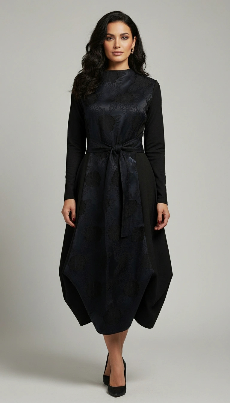 Haljina MOONA tamnoplava s crnim 3D brokat cvjetovima