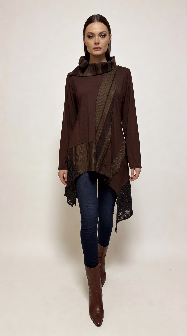 Tunika Bony – smeđa tunika s prugastim panelima