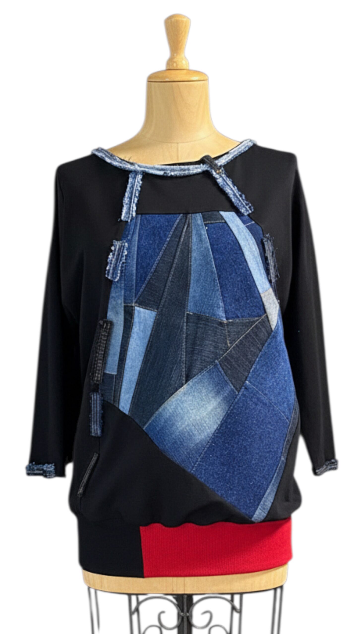 JEANWAVE asimetrična majica s patchwork traperom sprijeda