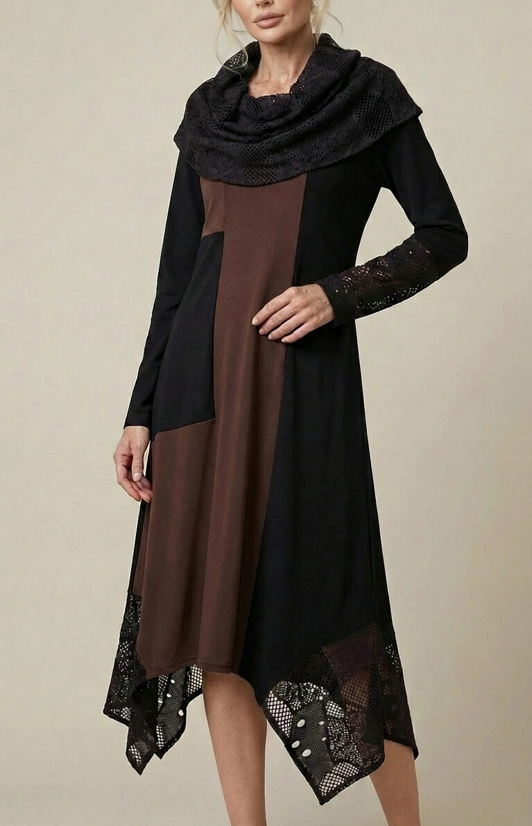 Haljina BARBI – asimetrični kroj s čipkom i lepršavim rubovima