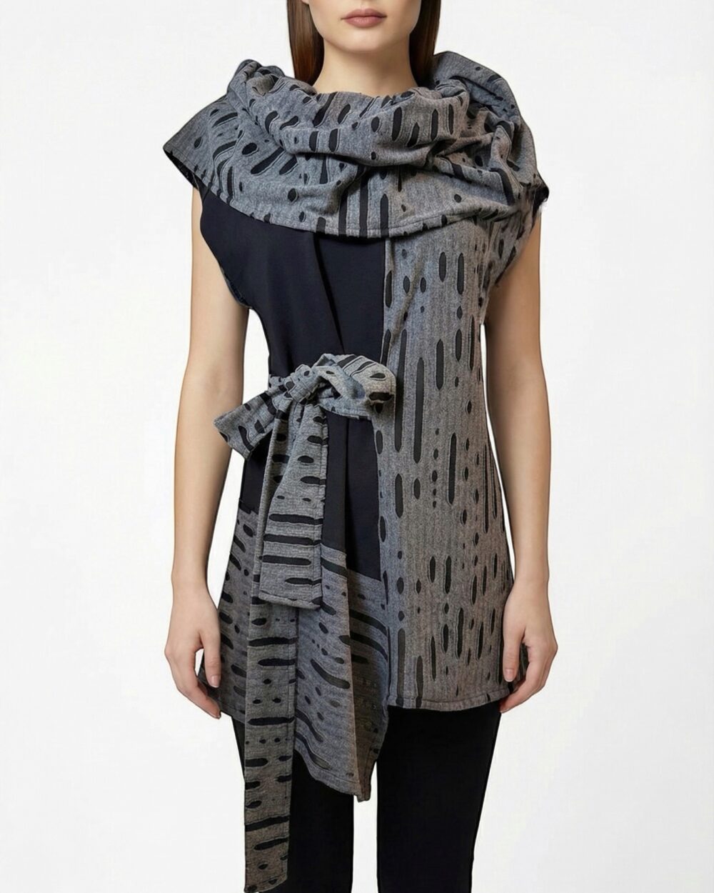 Asimetrični dizajnerski prsluk Oryxa s ovratnikom i vezanjem u struku