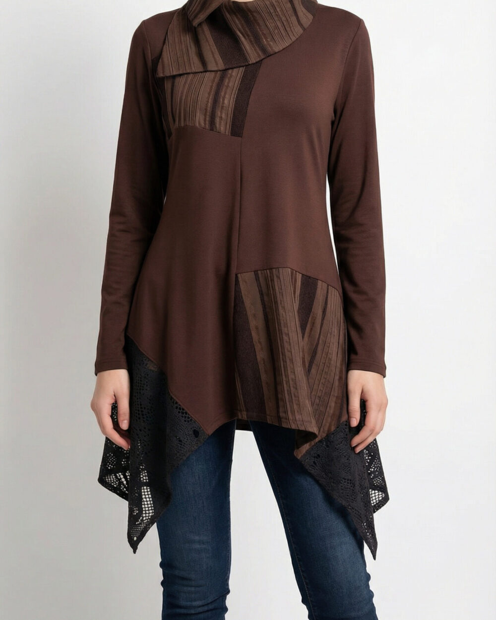 Asimetrični kroj tunike BONY u smeđim tonovima