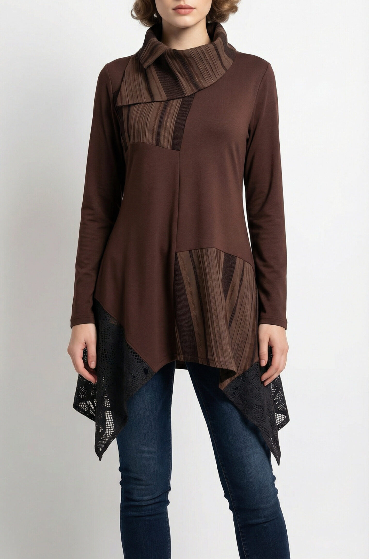Asimetrični kroj tunike BONY u smeđim tonovima