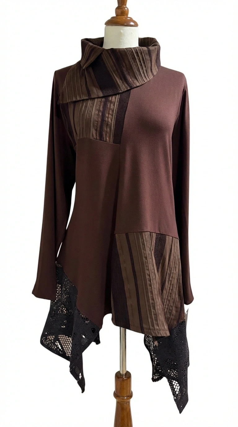 Asimetrični kroj tunike BONY u smeđim tonovima