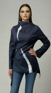 Košulja AURELION – tamnoplava dizajnerska košulja s asimetričnim detaljima