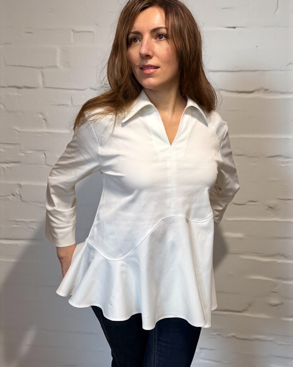 bijela peplum košulja VERONA Kuky Design elegantna ženska košulja s naglašenim strukom