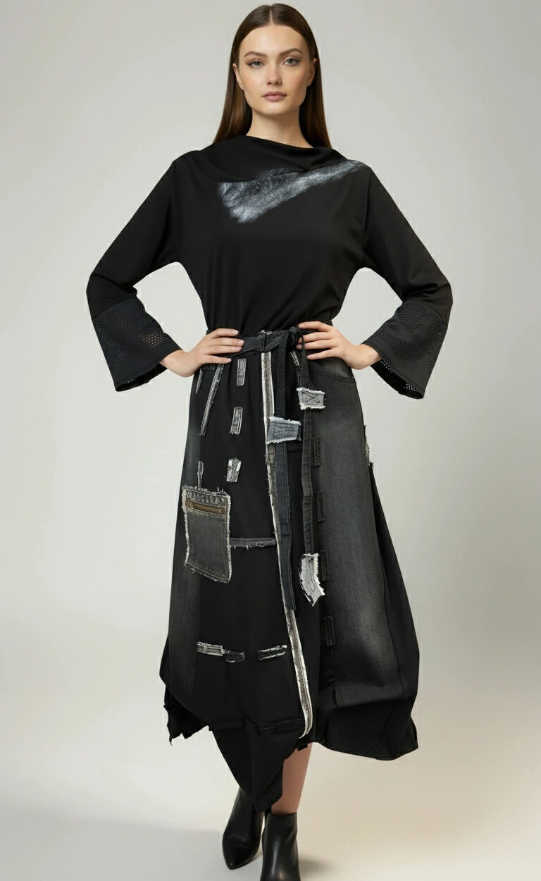 Crna asimetrična majica NOCTYRA s nepravilnim izrezom