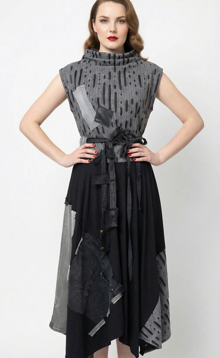 Asimetrična patchwork suknja Veldra u crno-sivim tonovima