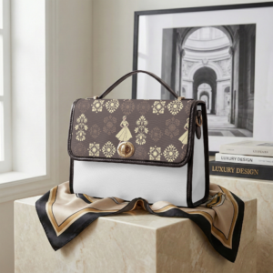 Retro torba Šestinka s crnim obrubom i zlatnom kopčom – Kuky Design hrvatski brend