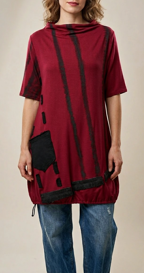 RENATA crvena dizajnerska tunika s crnim detaljima