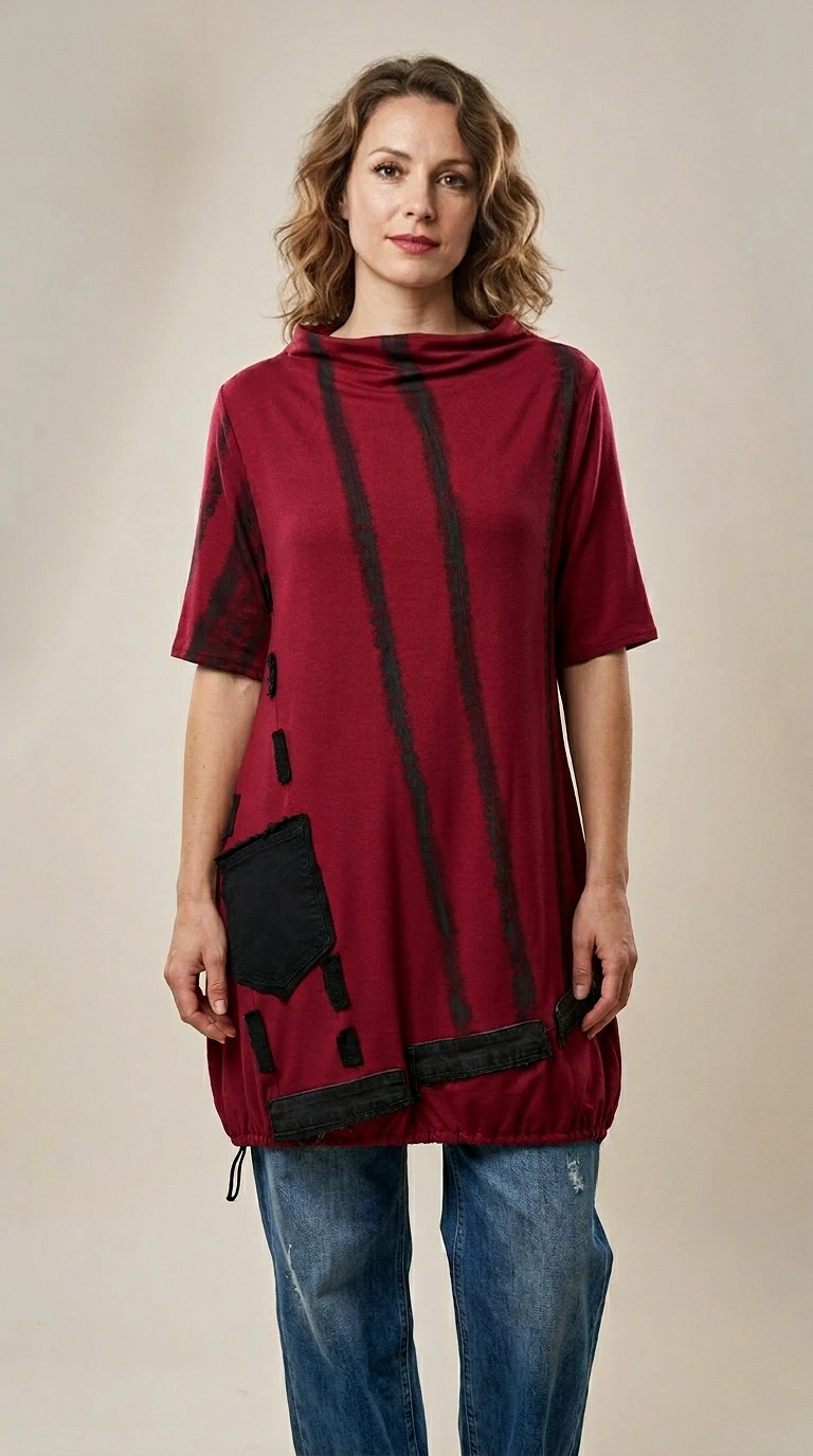 RENATA crvena dizajnerska tunika s crnim detaljima