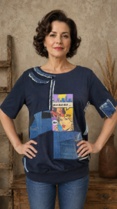 Unikatna ženska majica Amber urbani dizajn s traper elementima