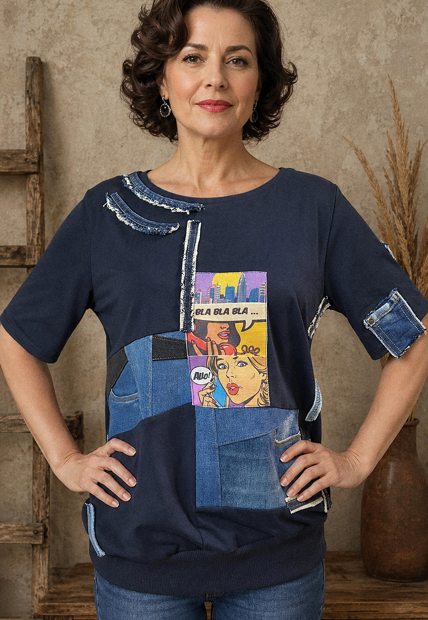 Unikatna ženska majica Amber urbani dizajn s traper elementima