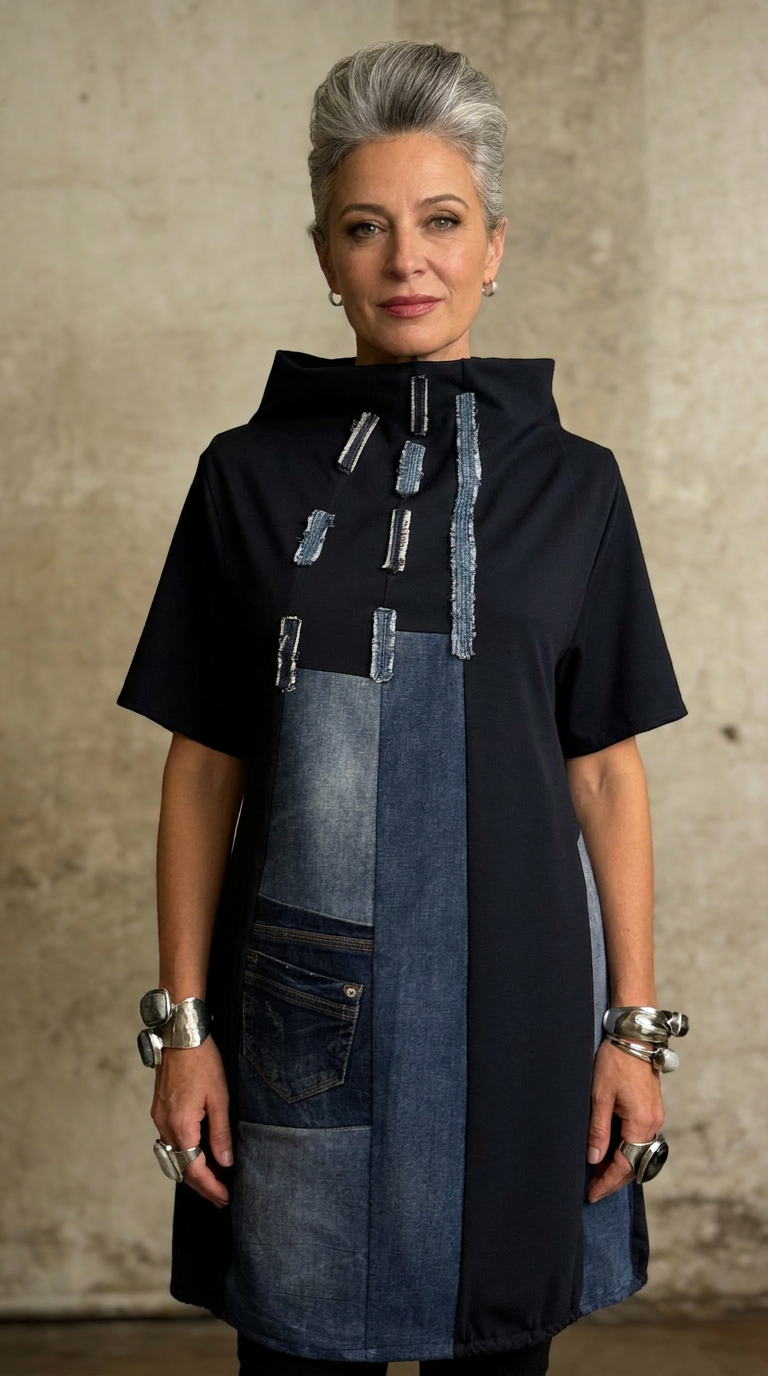 Metropolis tunika s patchwork denim detaljima i urbanim dizajnom