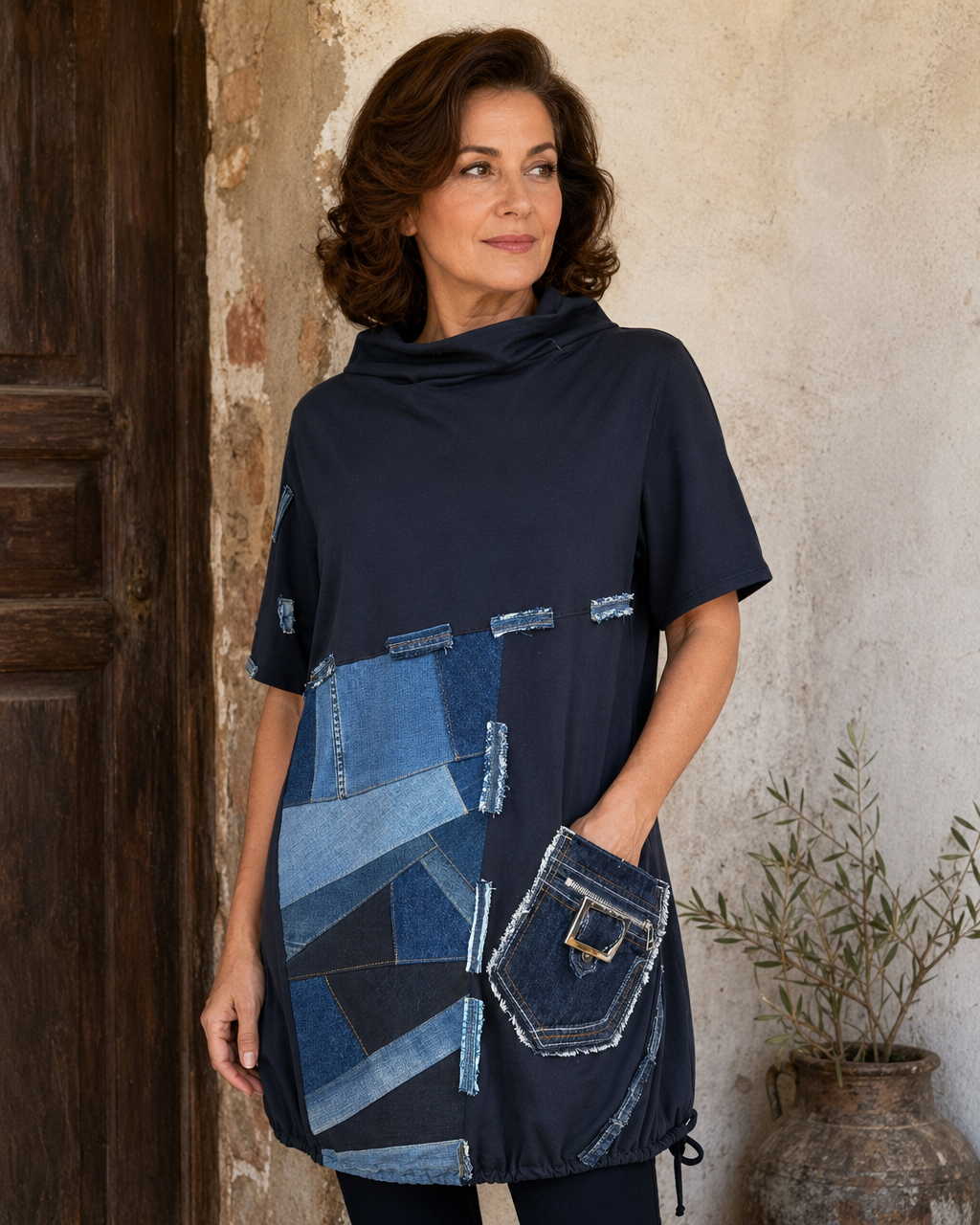 PATCHA tunika tamnoplava s patchwork traper detaljima