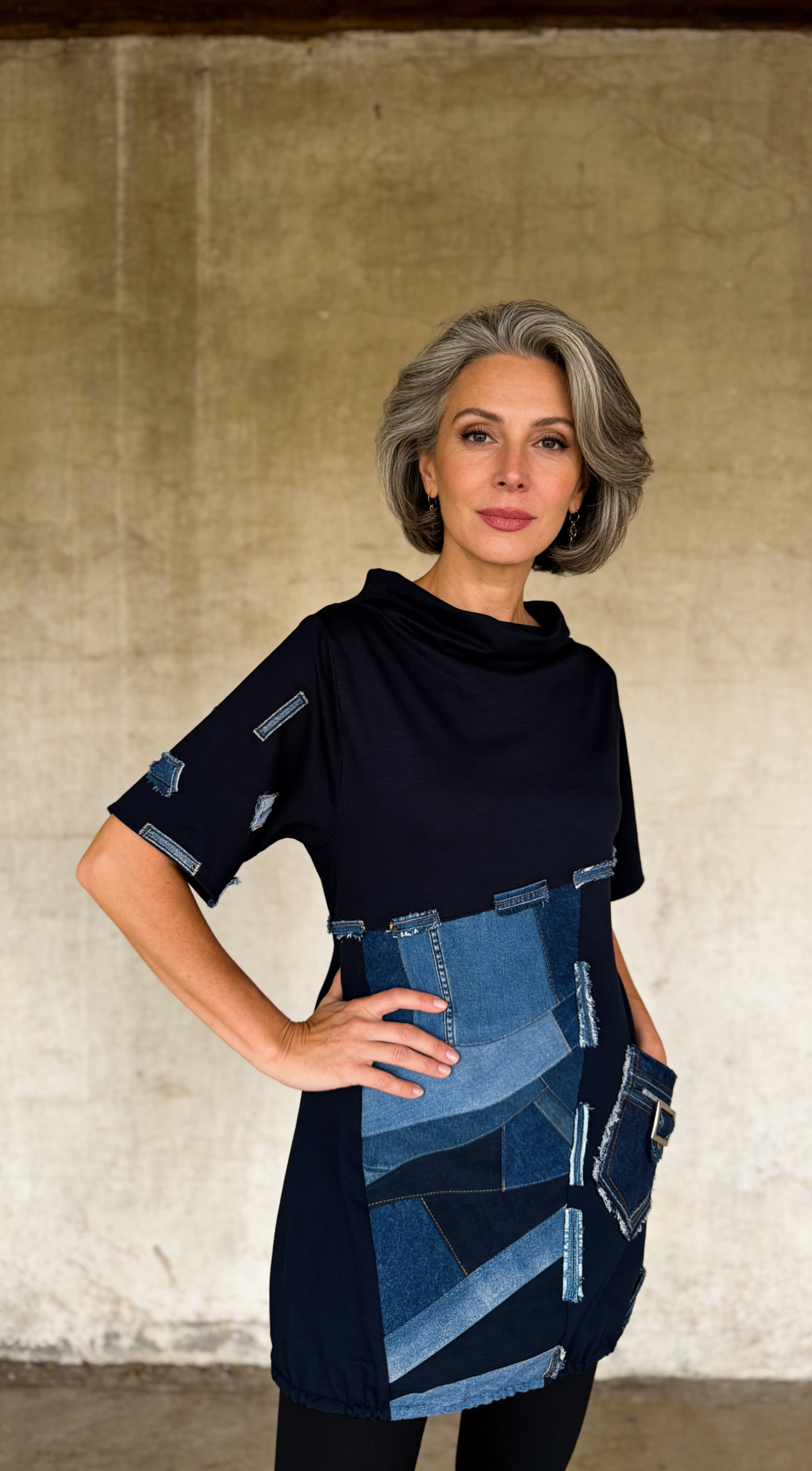 unikatna tunika s kombinacijom materijala