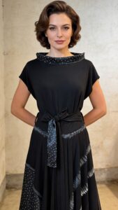 Elegantna crna majica DOTTY s podignutim točkastim ovratnikom.