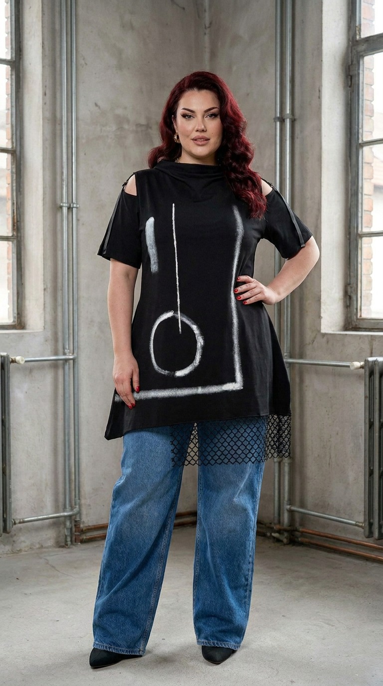 umjetnička crna tunika za punije franka by kuky design