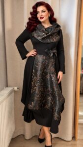 LETICIJA crna asimetrična haljina s metaliziranim cvjetnim detaljima