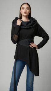 SAVRINA crna asimetrična tunika | Kuky Design