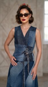 VINTARA – asimetrični patchwork traper prsluk