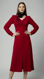 Elegantna crvena midi haljina CINZIA