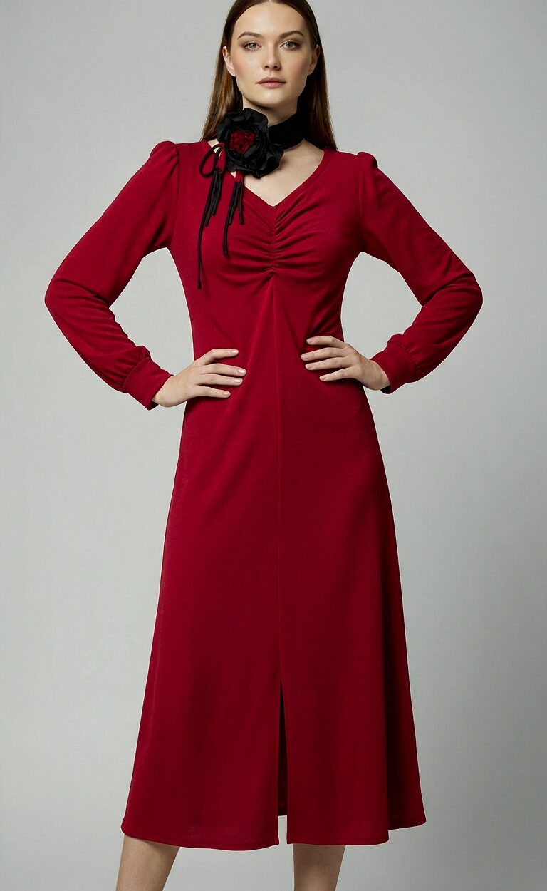Elegantna crvena midi haljina CINZIA