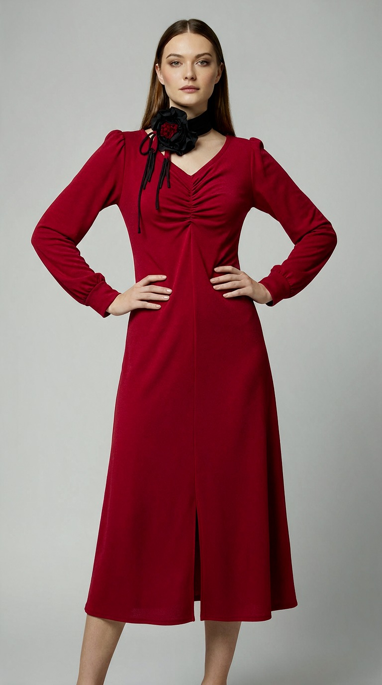 Elegantna crvena midi haljina CINZIA