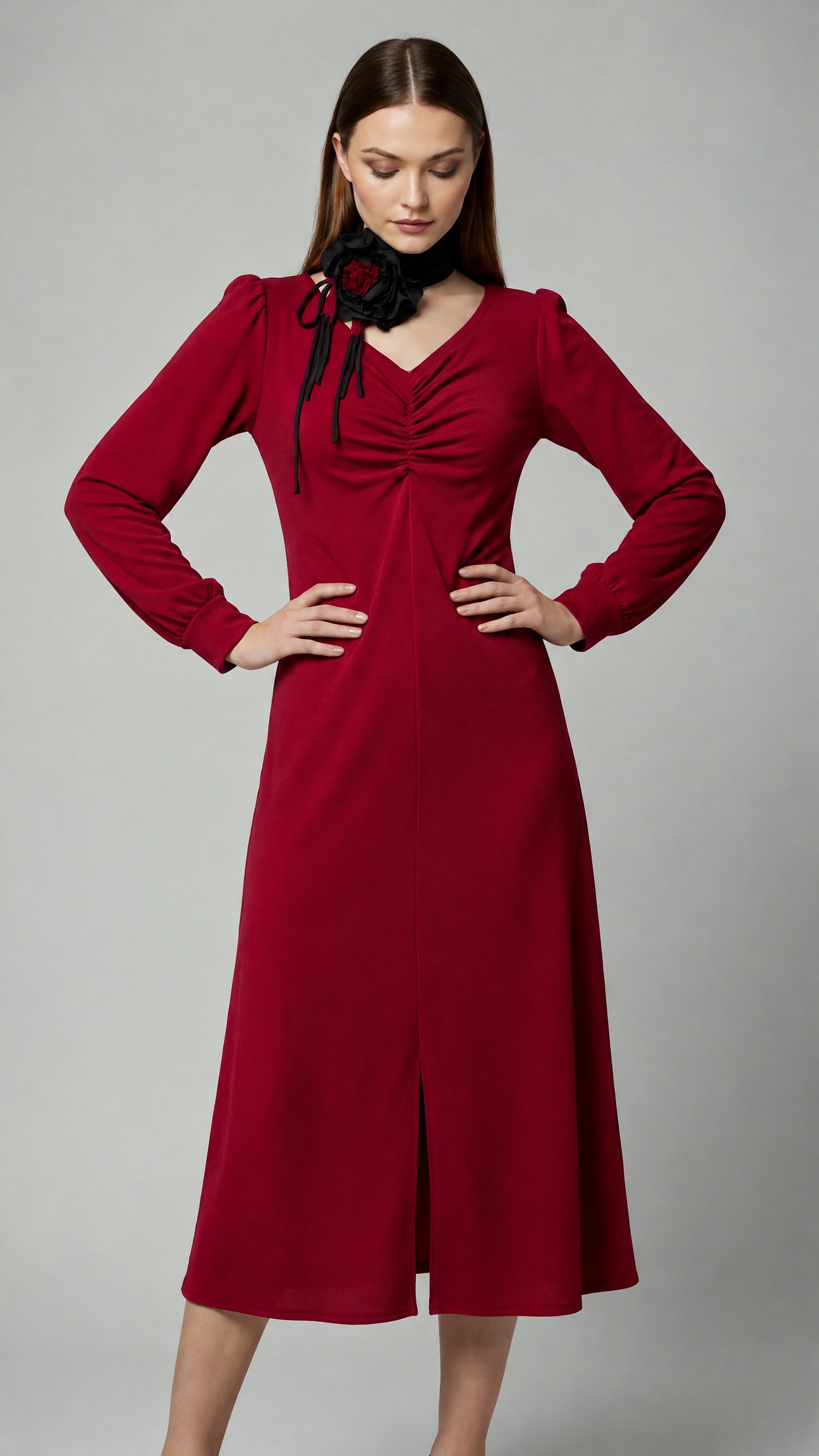 Elegantna crvena midi haljina CINZIA
